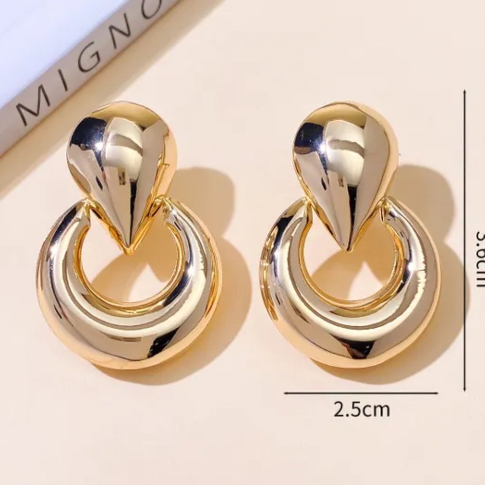 Contemporary Gold Geometric Drop Earrings NEW - Picture 4 of 5